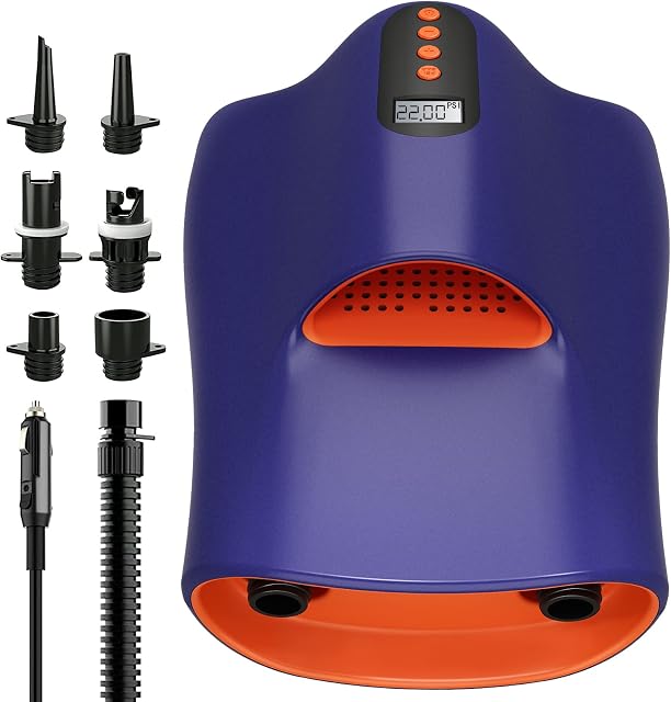 etship Sup Pump, Paddle Board Pump, 22PSI Digital Electric SUP Pump with LCD, 110W/ 12V Inflation & Deflation Portable Air Pump Electric with 6 Nozzles for Paddle Boards, Yoga Ball, Kayak,Tents