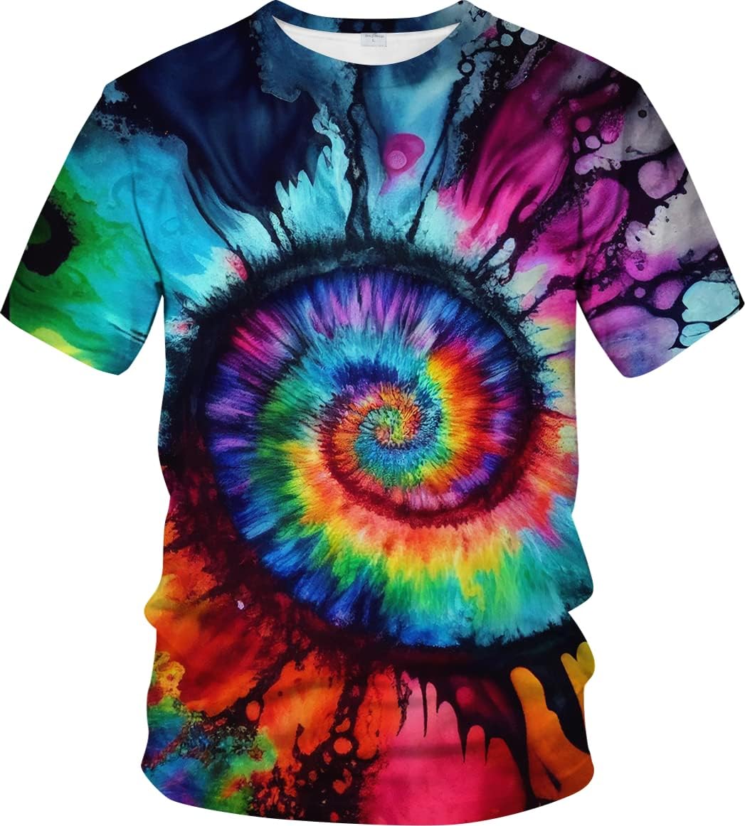 Men's Psychedelic Colorful The Eye of God Rainbow Short Sleeve 3D Printing Tie-Dye T-Shirt Tee - Image 3