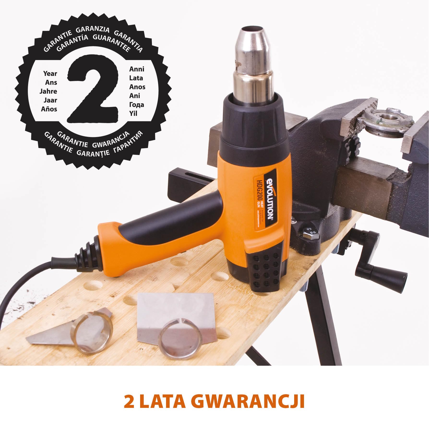 Evolution Power Tools HDG200 Cyfrowa opalarka z regulacją temperatury (opalarka na gorące powietrze) Zakres temperatur od 50 do 630¡ – W zestawie: futerał, 4 x dysze i skrobak, 230V