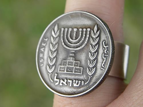 Miniatura 5 de Jewish men women signet ring authentic Israel Menorah 12 Lira coin sterling silver band nice gift Hanukkah Bar & Bat Mitzvah (11)