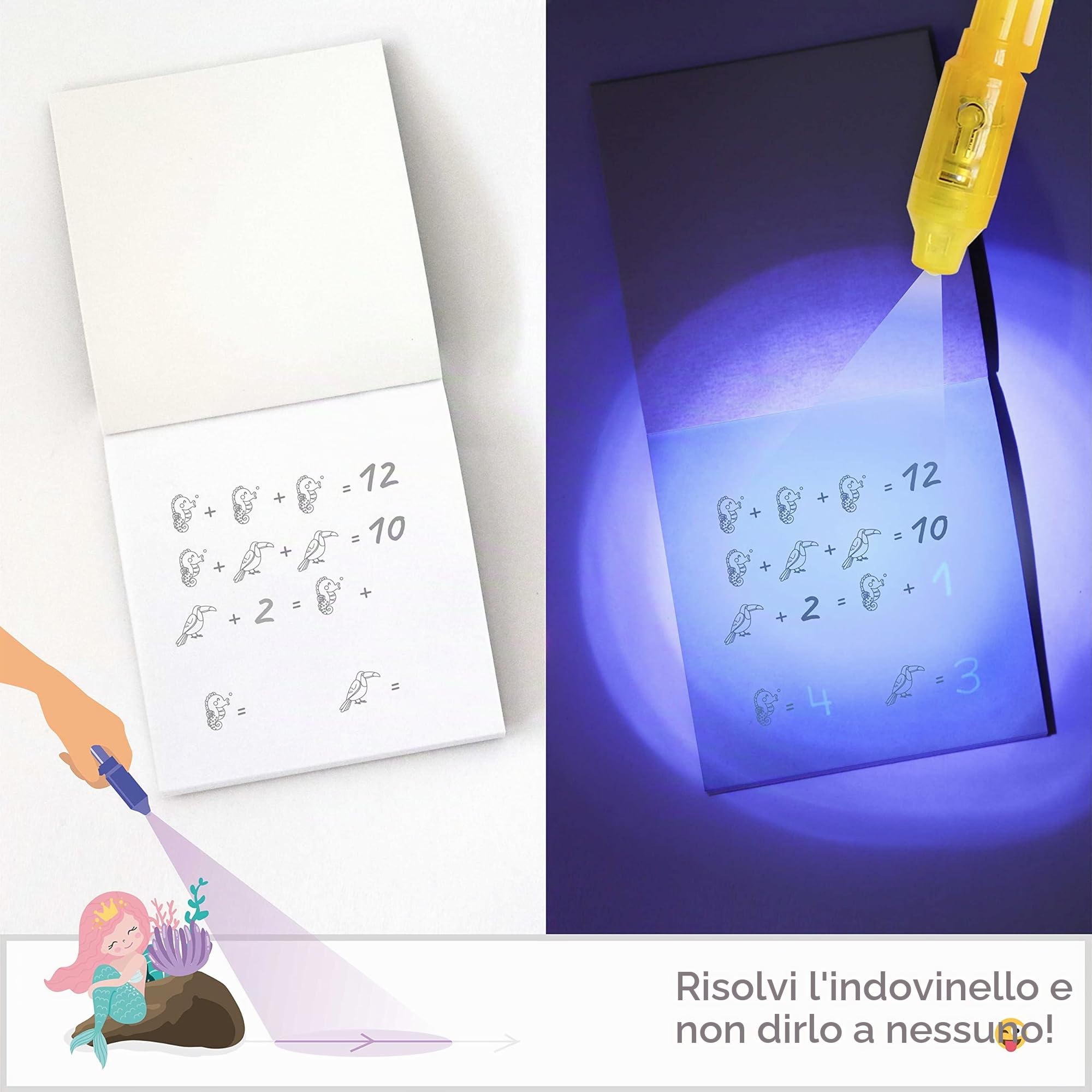 BONNYCO Penna Invisibile e Taccuino, 16 Pezzi Sirena Gadget Compleanno Bambini. Regalini Fine Festa Compleanno Bambina, Regalino Fine Festa. Giocattoli Pignatta, Gadget Bambini Sirena Bomboniere