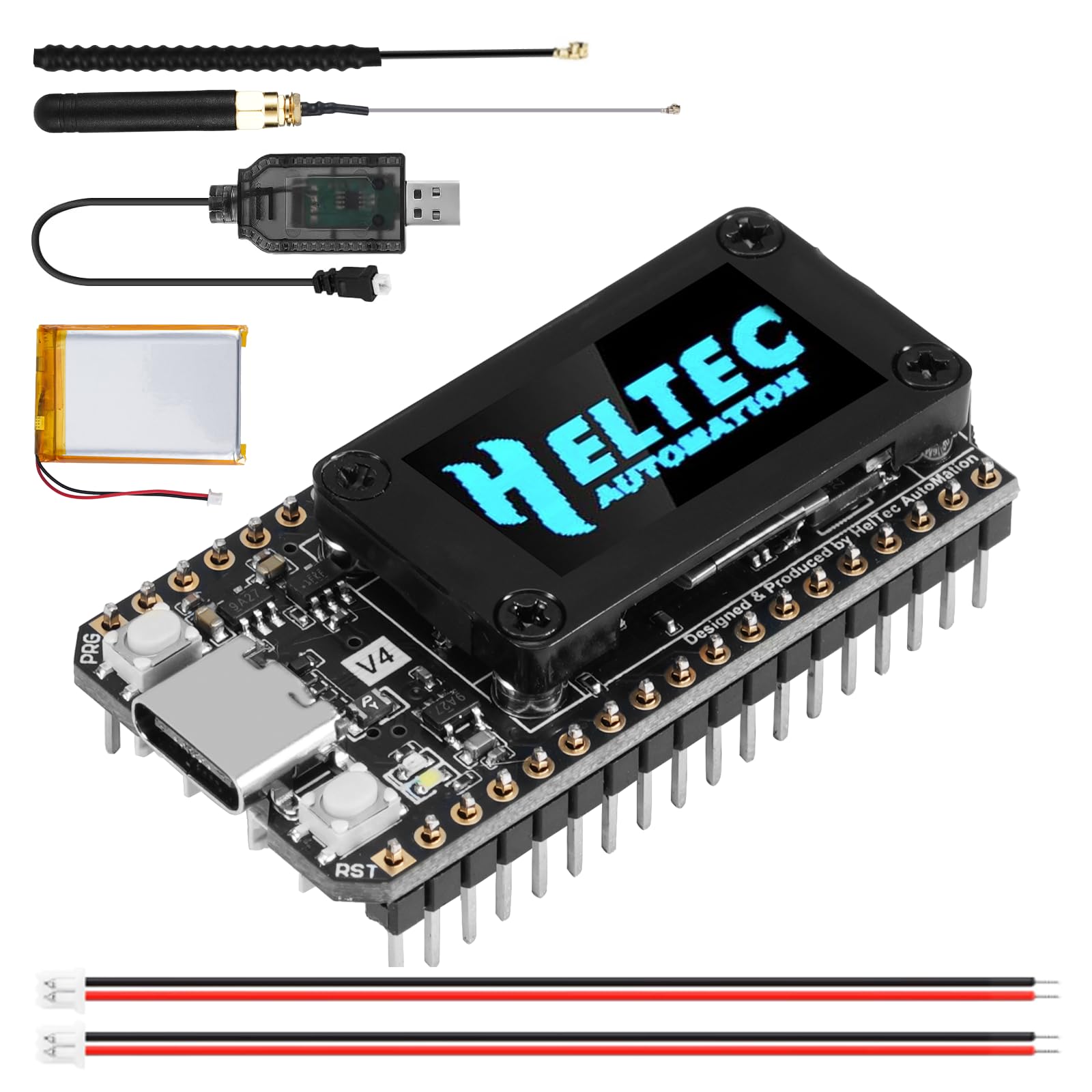 LoRa ESP32 V4 - Scheda di sviluppo + batteria da 3000 mAh, APKLVSR ESP32-S3 LoRa 32 V4 con antenne da 868 MHz e display OLED, Wi-Fi integrato Bluetooth SX-1262, per Arduino Meshtastic LoRaWAN