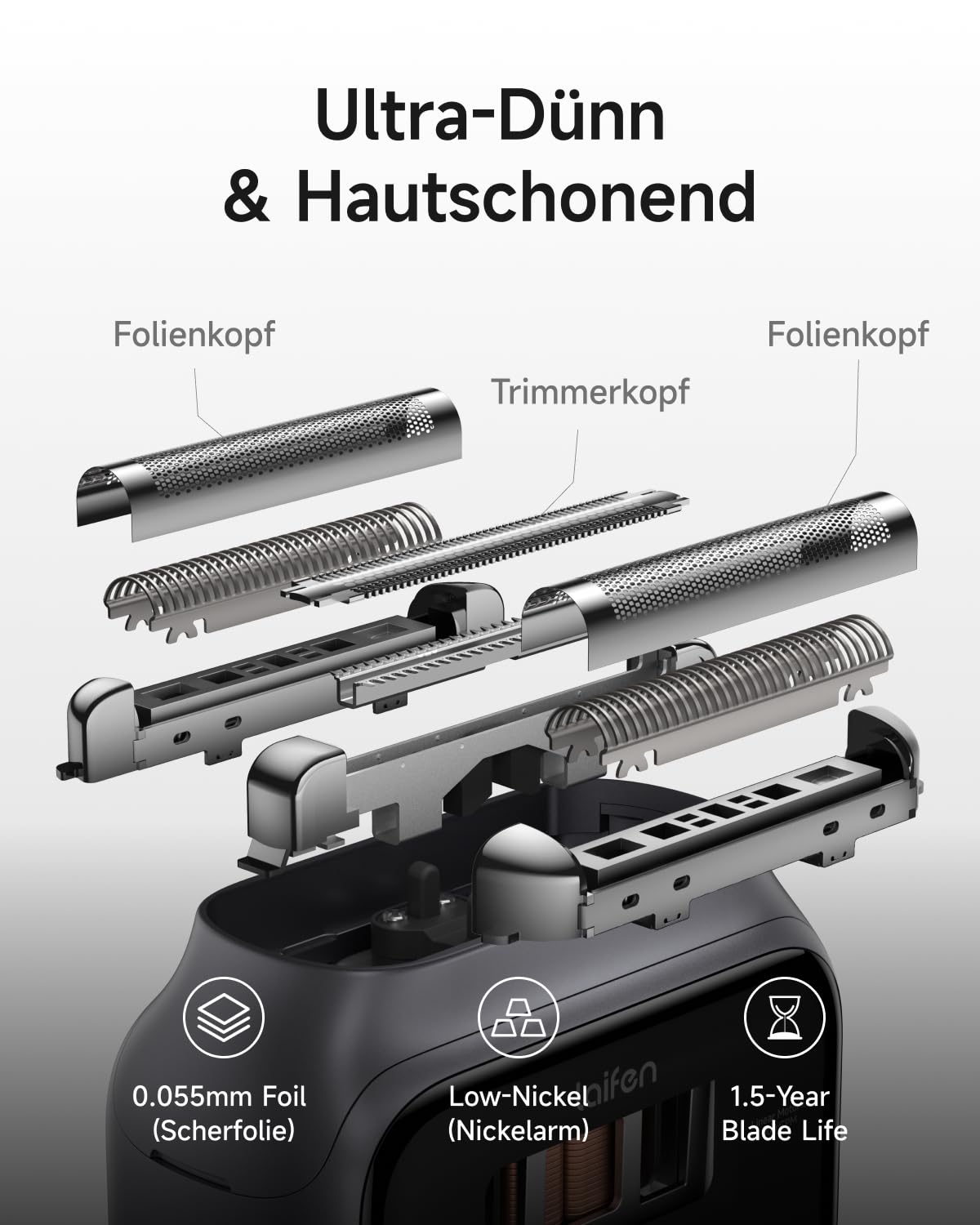 Laifen P3 Pro Elektrischer Folienrasierer Herren, 3-Klingen-Schersystem mit 12.000 CPM Linearmotor, Unibody-Design, IPX7 Wasserdicht & Reisesicher, Silber
