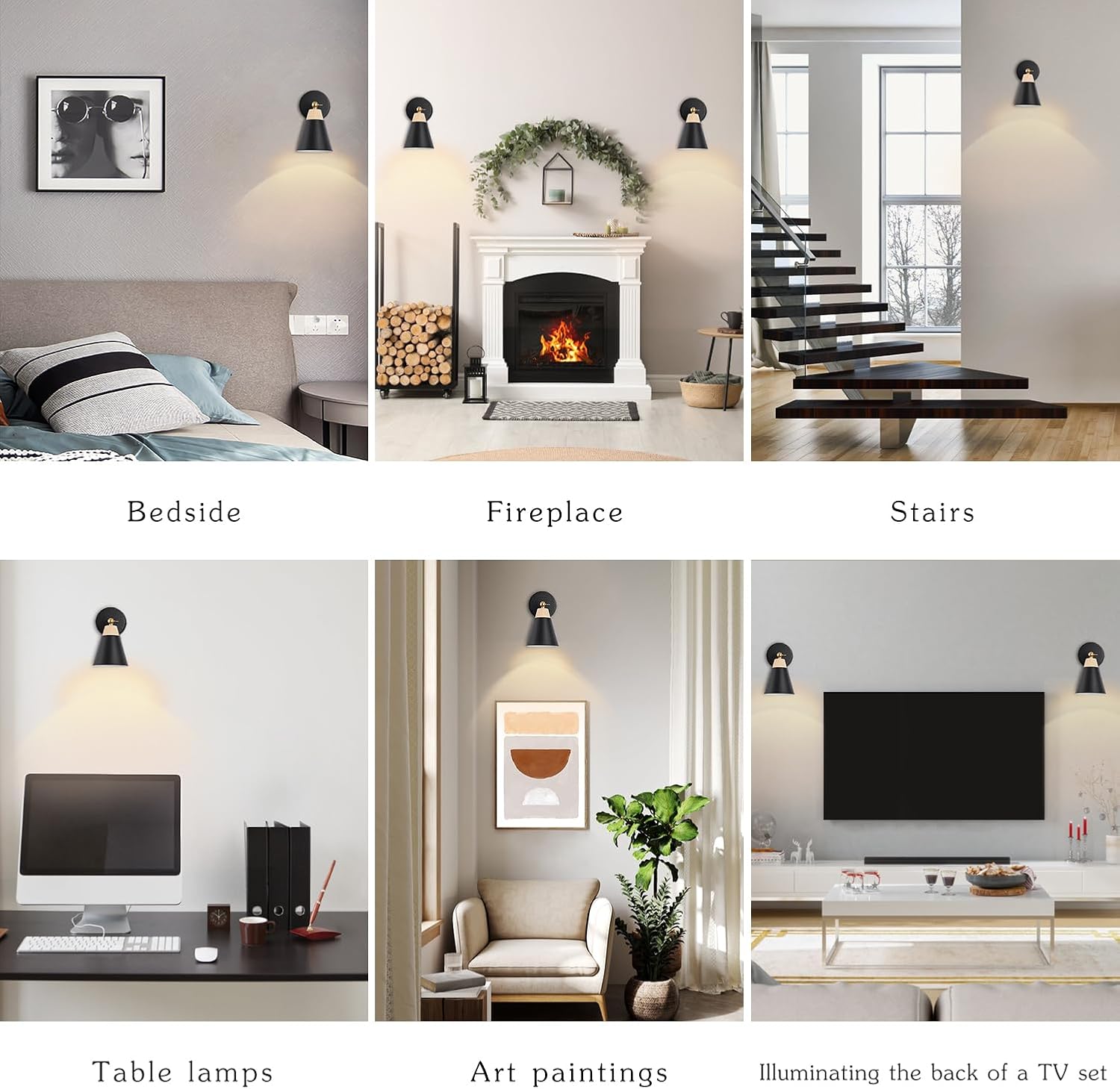 Wall Sconce Set of 2, Wall Sconce Lighting Fixture with Metal Shade, Rotary Switch, Indoor Decor Wall Mount Swing Arm Lamp for Bedroom,Hallway,Living Room,Reading, Black