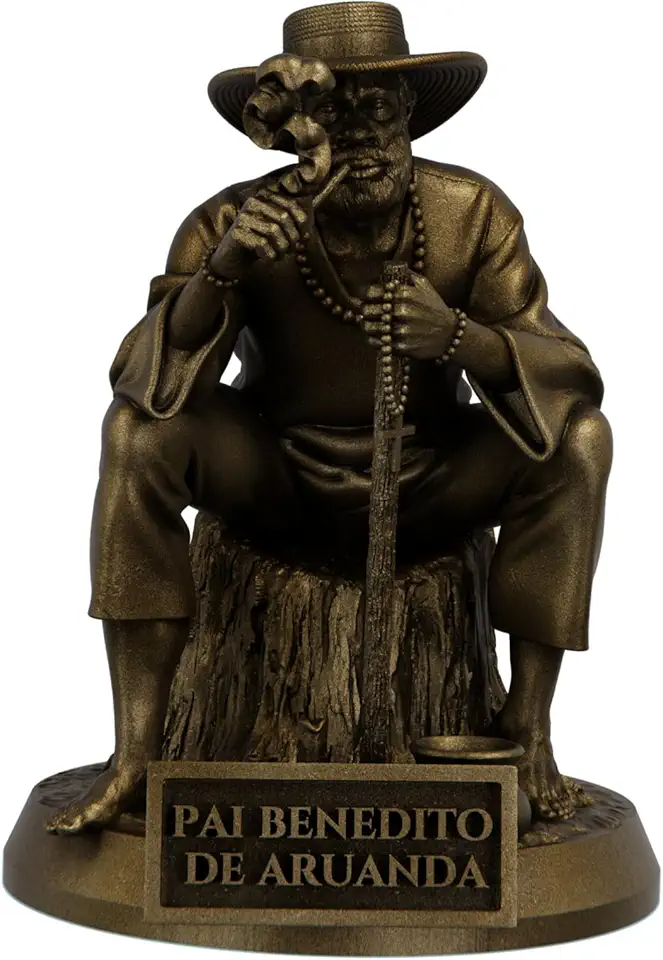 Estátua Pai Benedito de Aruanda - Preto Velho Umbanda Candomblé (Cor Ouro Velho)