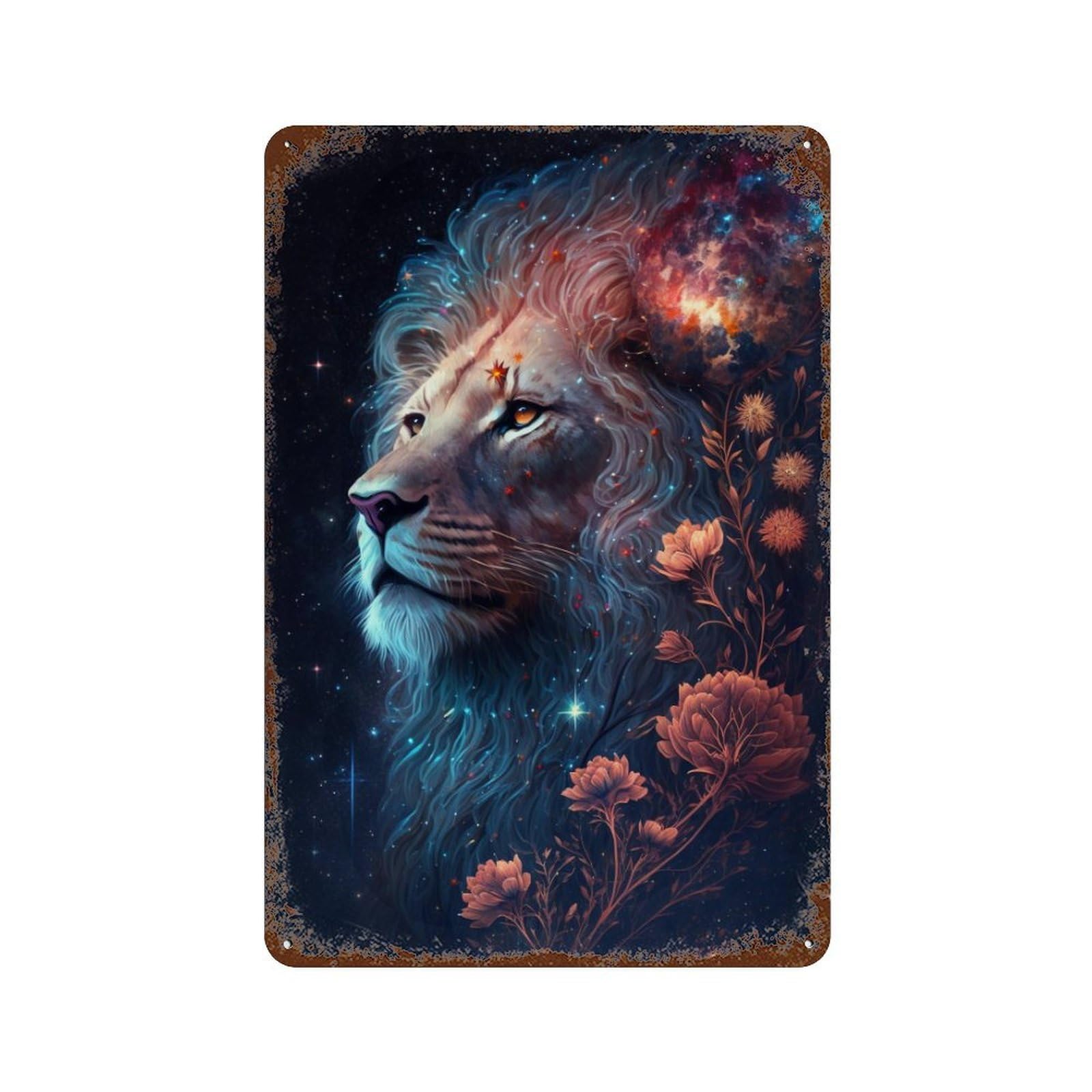 Galactic Lion Majesty -1 11.8"x7.9" Vintage Rust Metal Sign, Classic Wall Plaque for Office, Studio And Wall Decor