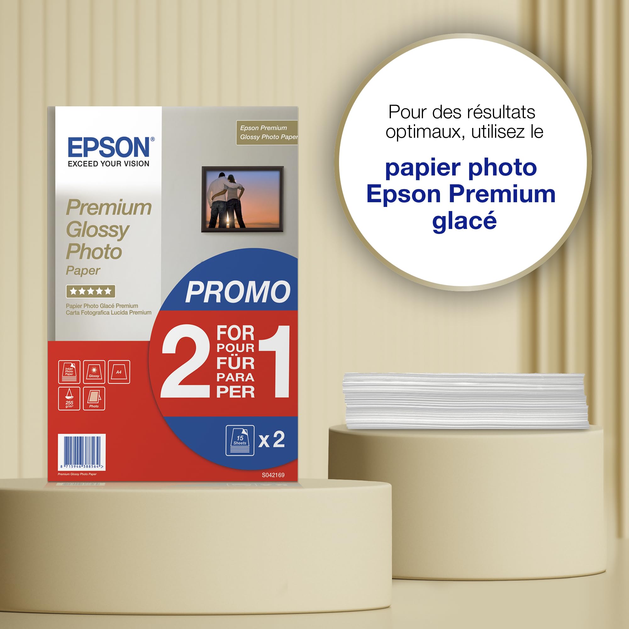 Papier photo A4 brillant Epson Premium 255 g/m2 30 feuilles