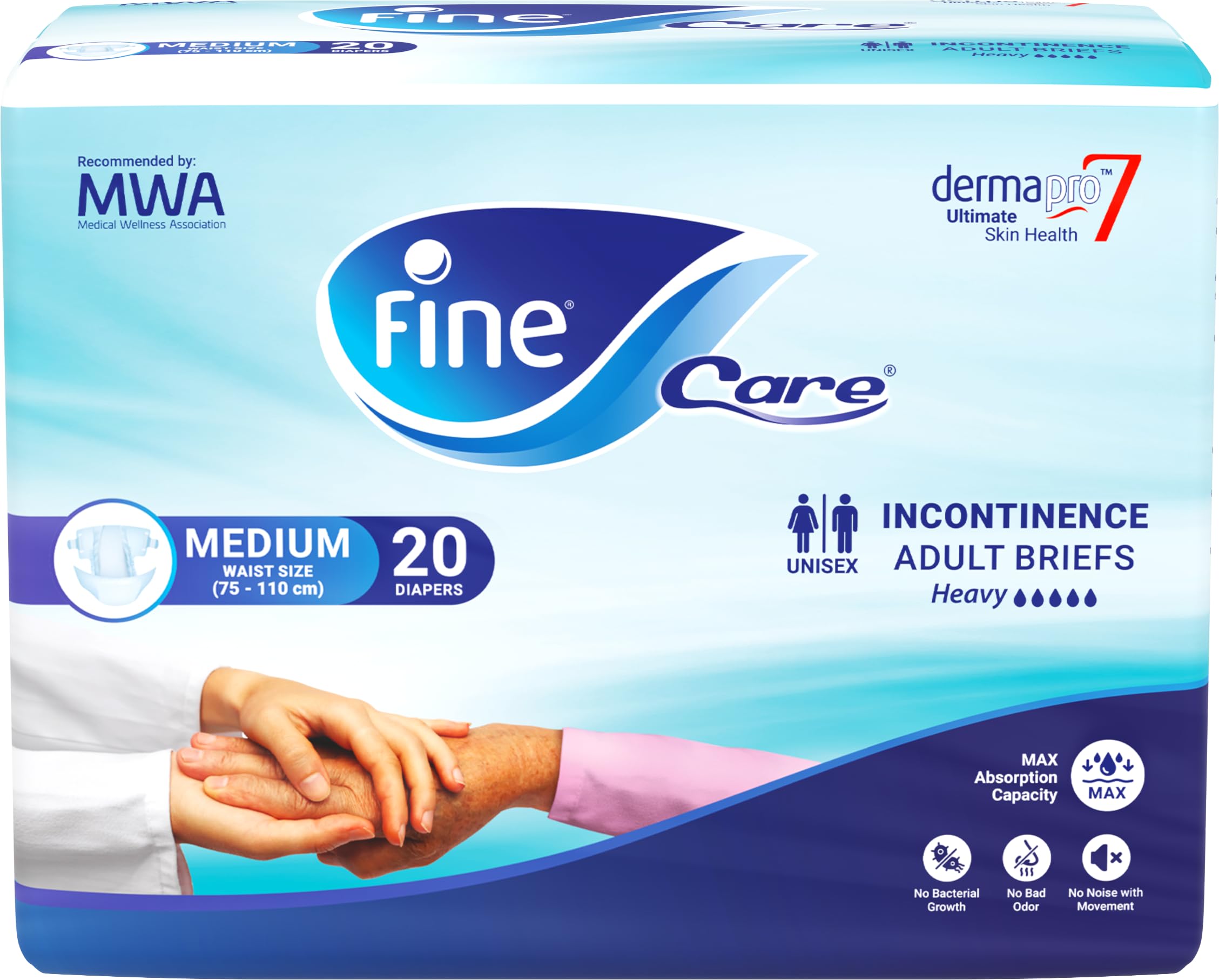 Fine Care Adult Incontinence Diaper Briefs, Medium Size 75 – 110cm, 20 Diapers