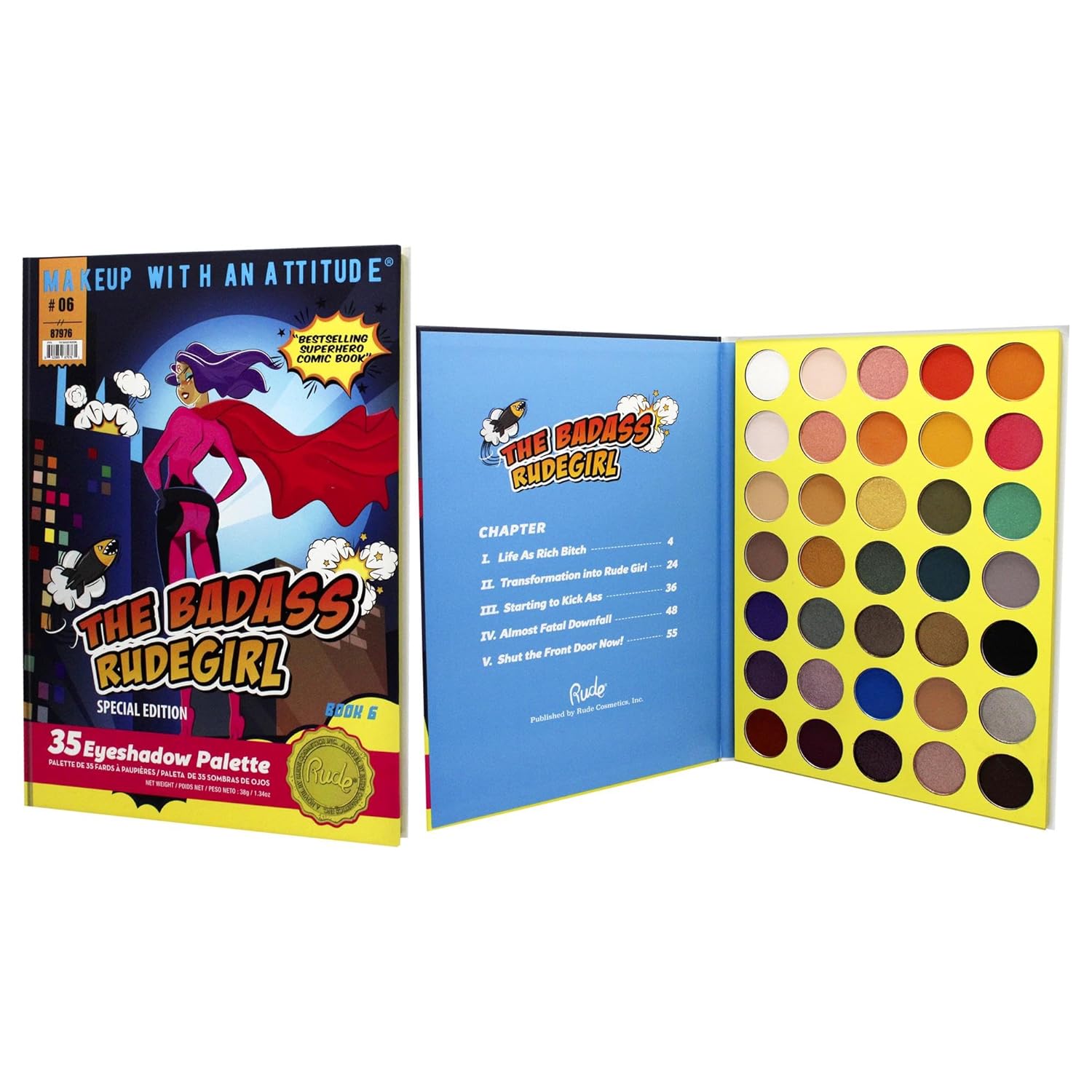 The Badass Rudegirl 35 Eyeshadow Palette - Book 6 by Rude Cosmetics for Women - 1.34 oz Eye Shadow