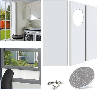 Dryer Vent Seal Plates Kit for Dryer Hose with 4" Diameter, Adjustable Seal Panels with Installation Seal Tape, Window Vent Kit for Sliding Windows