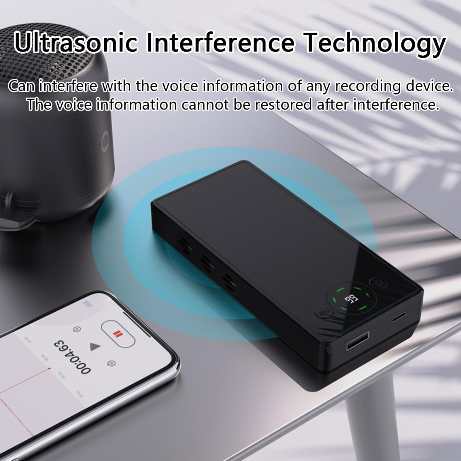 Blocco delle registrazioni telefoniche, Jammer Audio del Segnale Mobile con Telecomando, 4000 mAh Anti-Alimentazione con Portata 1-50 m, per Anti-Mobile