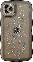 Vista 149 de Qokey para iPhone 14 Plus Funda de 6.7" con diseño de borde ondulado rizado, transparente, con purpurina, brillo, estrellas, brillante, lindo