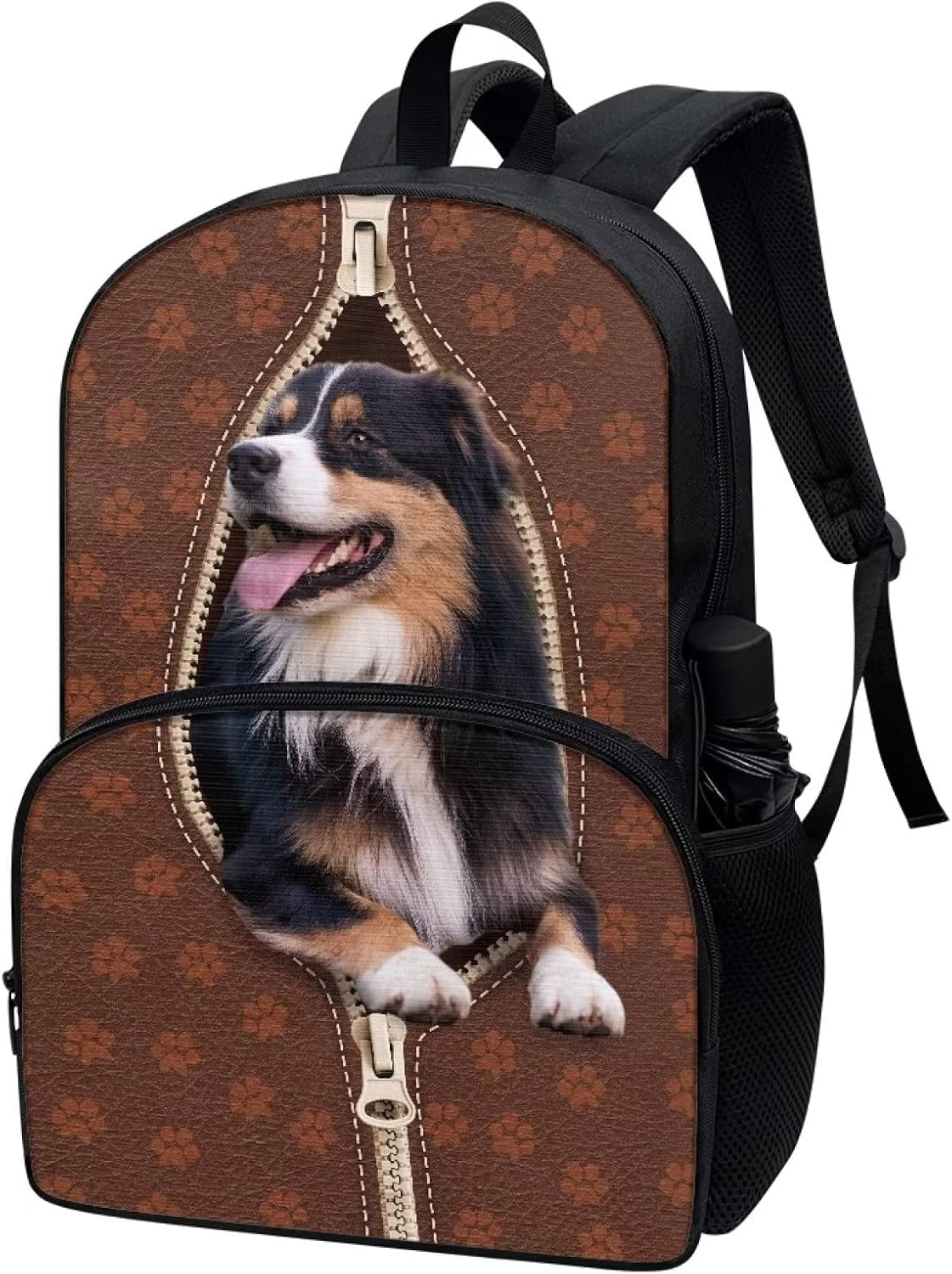 Girls Large School Paw Bernese Mountain Dog Print Backpack Kids Breathable Padded Back Durable Lightweight Brown Bookbag 17 Inch Elementary Student Children Boys Basic School Daypack with Front Pocket