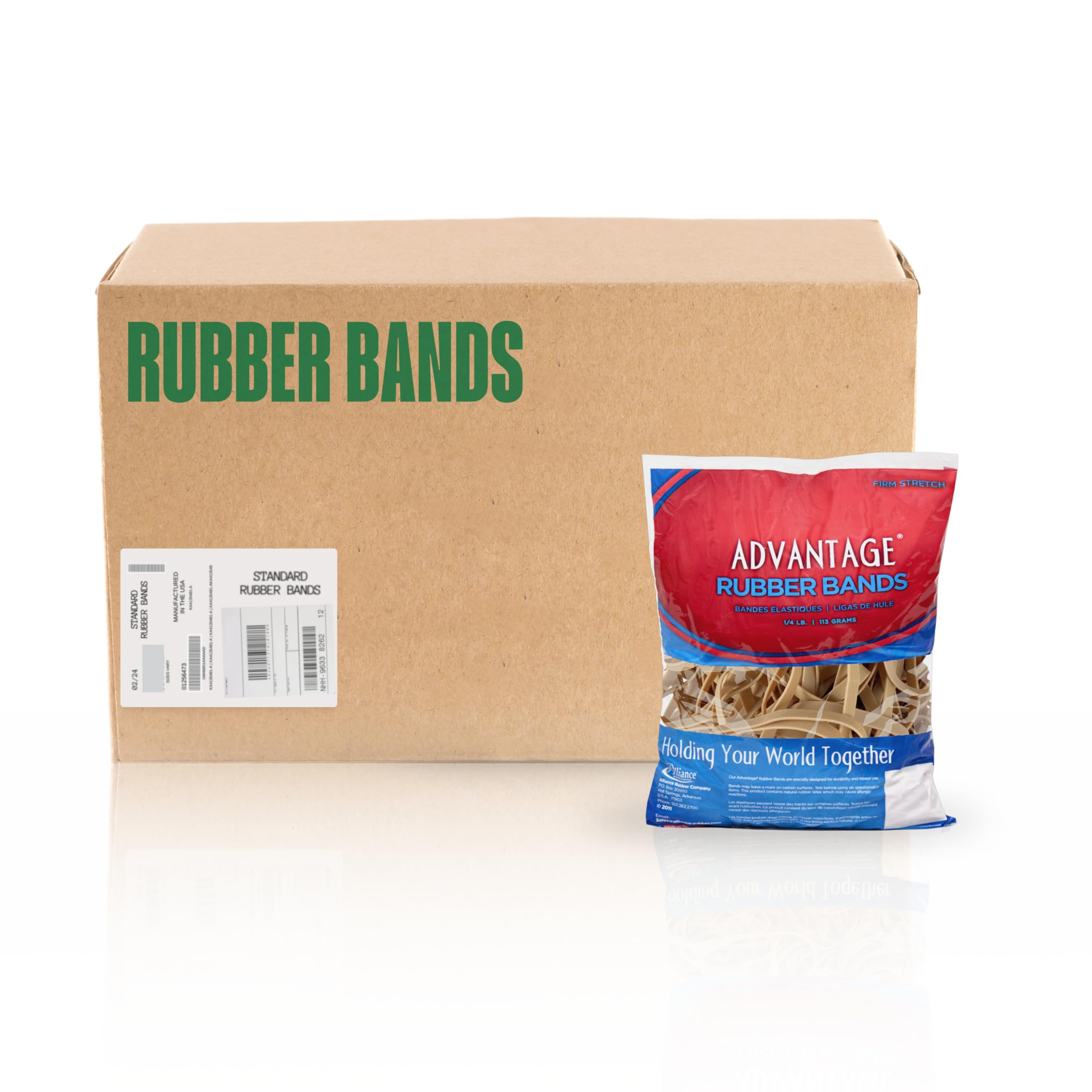 Alliance Advantage Rubber Bands, Size #64 (3-1/2" x 1/4"), 10 lb. Case (Contains 40-1/4 lb. Bags), Natural Crepe (06647CS)