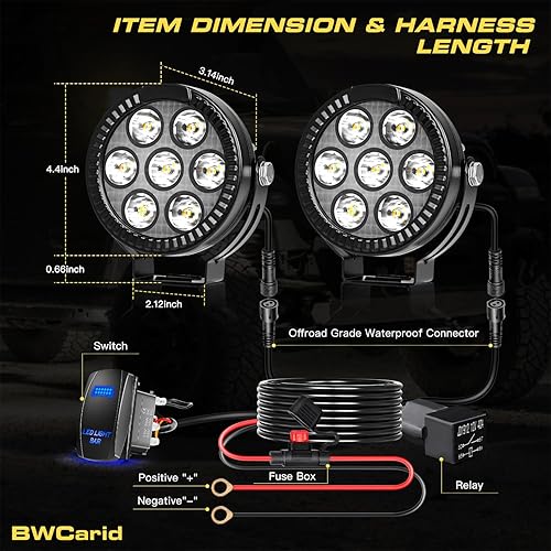 Miniatura 7 de Kit de luces antiniebla auxiliares LED de 40 W con interruptor, arnés de cable, haz de inundación, impermeable, para Jeep, camioneta, SUV,