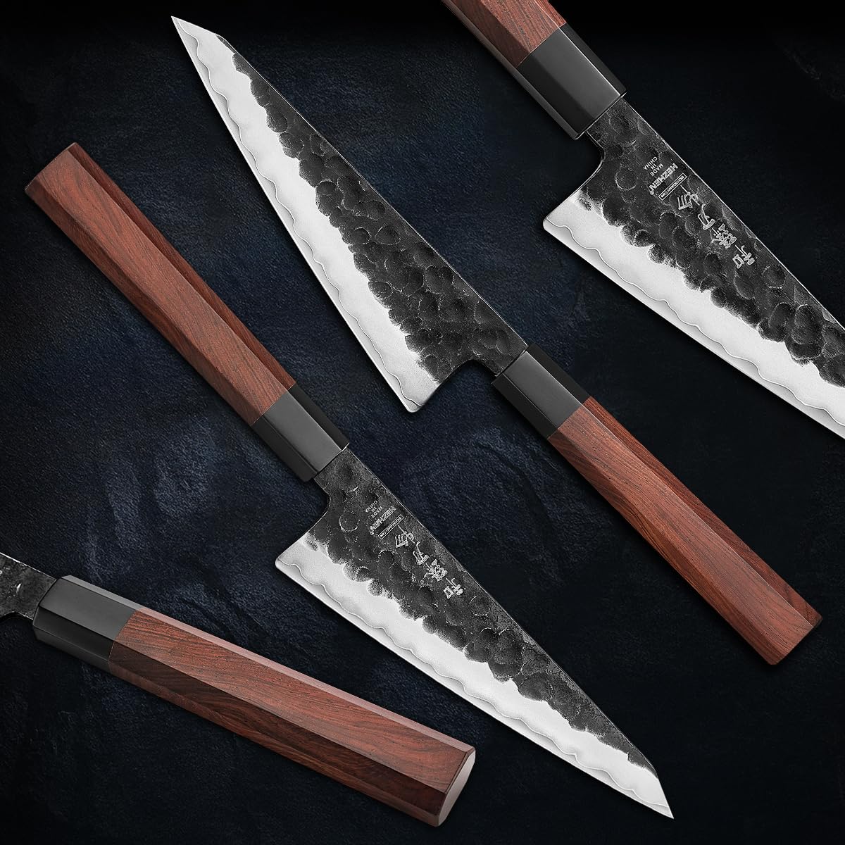 HEZHEN Acciaio Placcato Honesuki Coltello Universale, Affilato Come un Rasoio Coltello da Cucina Piccolo,Coltello da Spelucchino Taglio di Frutta e Verdura, Manico Ottagonale in Legno Rosso