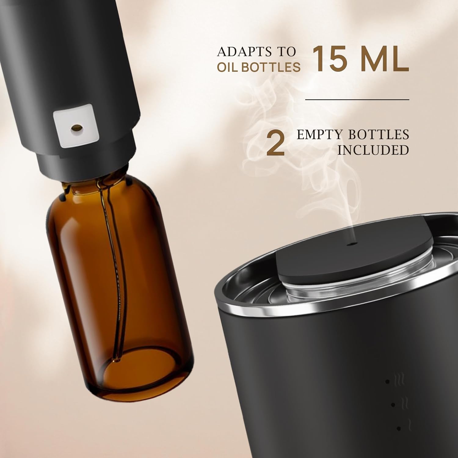 VINEVIDA Waterless Diffuser - Essential Oil Diffuser for Home - Black Scent Diffuser for Home, Battery Operated Aromatherapy Diffuser - Car, Room Fragrance Air Diffuser