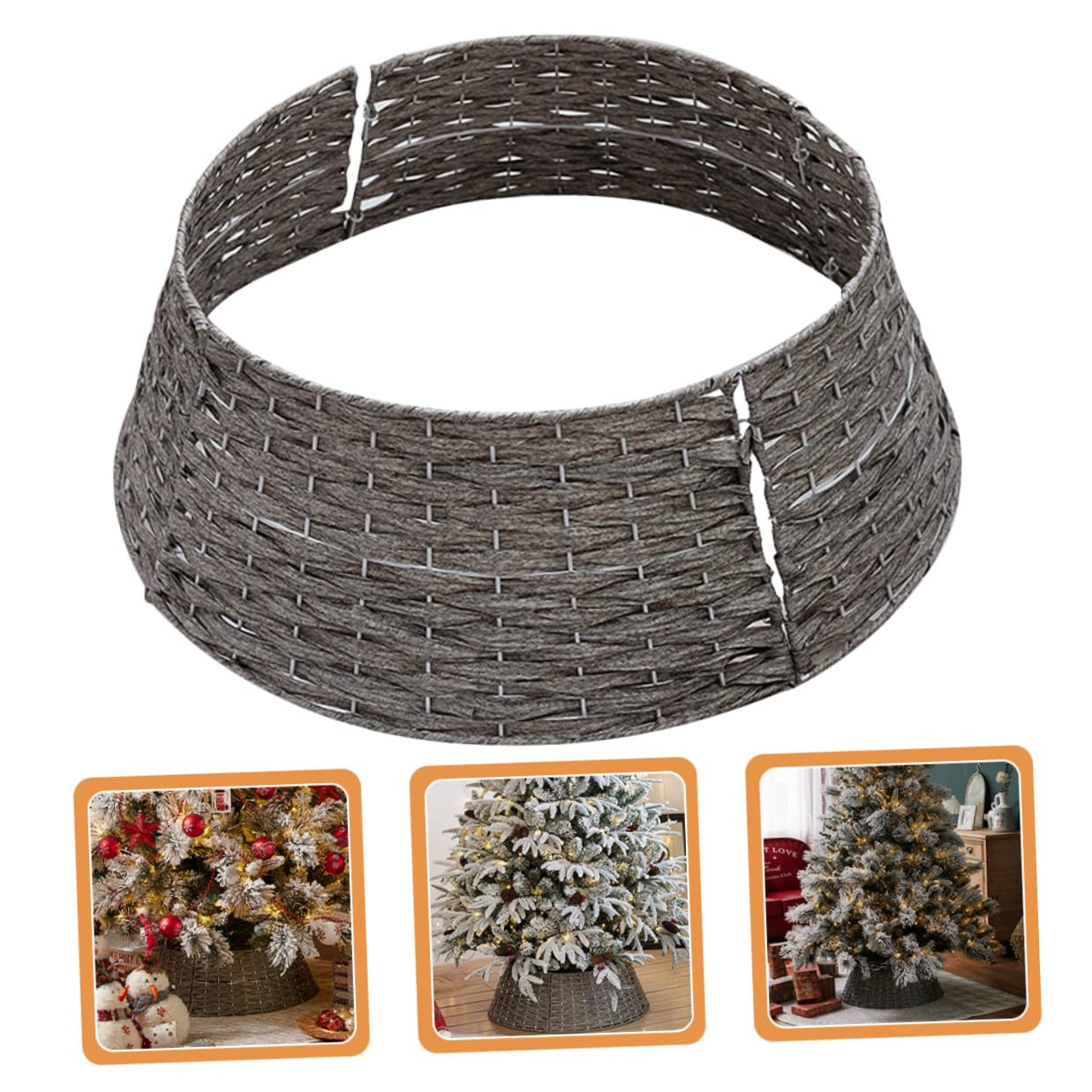 Collare per Albero di Natale Rustico in Rattan Intrecciato Gonna Decorativa per Albero di Natale Piccolo Grigio Decorazioni Natalizie per Interni ed Esterni