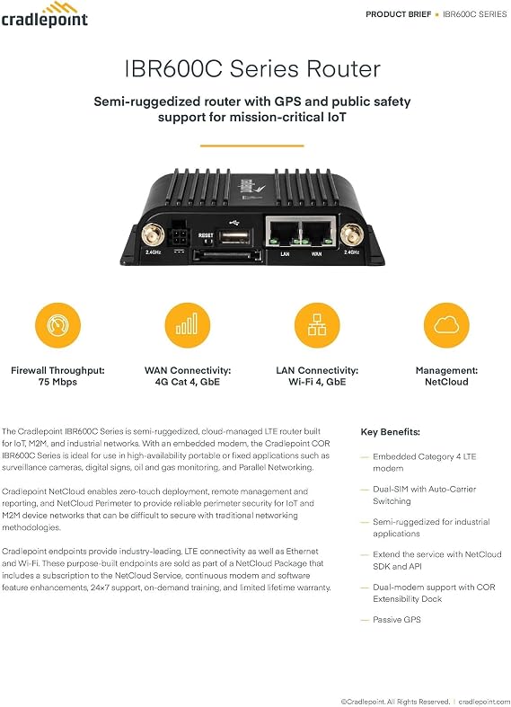Cradlepoint IBR600C-150M-bundle 4G LTE Cat 4 w/ 3G Fallback Router