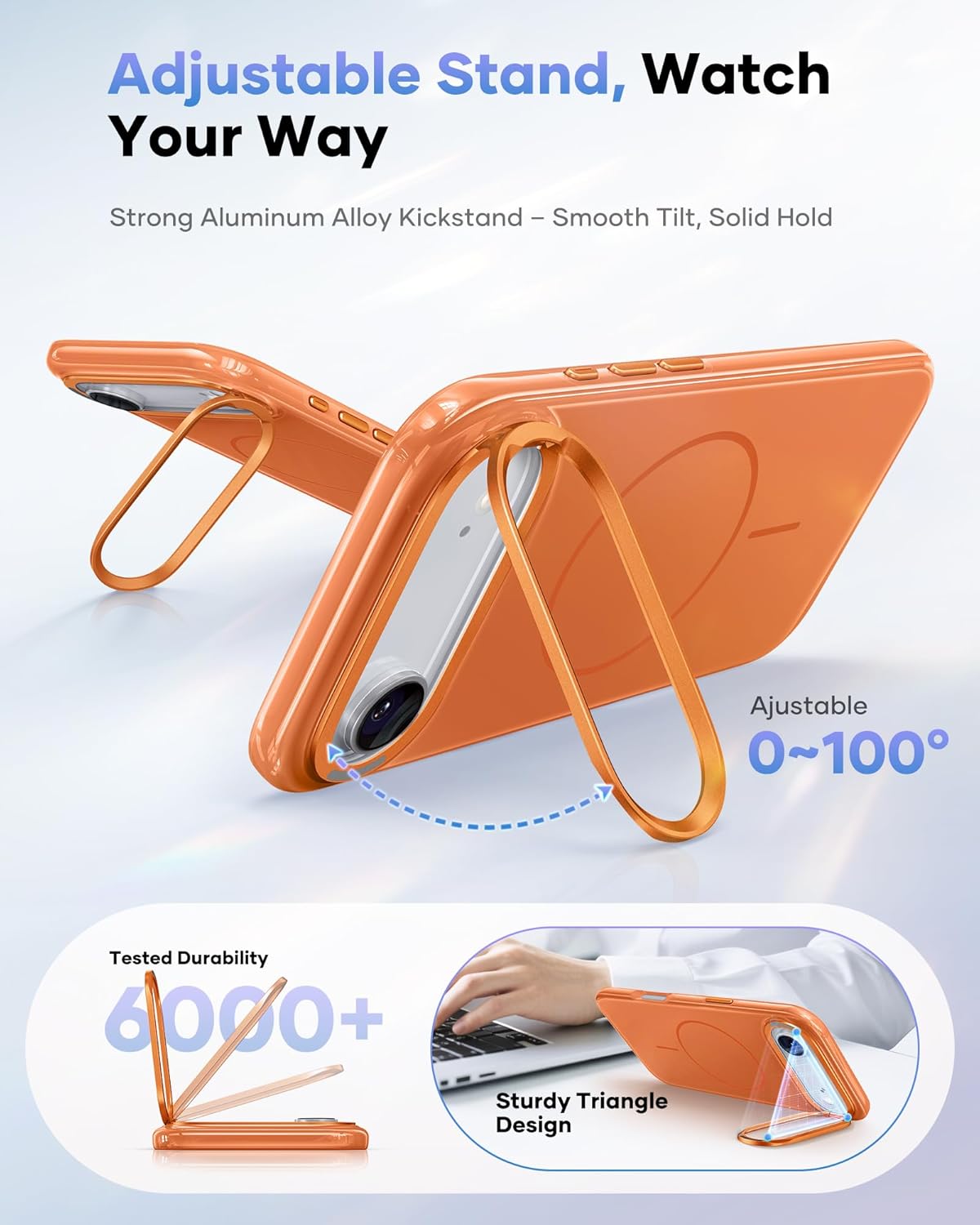 Vihibii for iPhone Air Case with Adjustable Stand, [Compatible with Magsafe], Fade-Resistant Glow Stylish Slim Design, Rugged Shockproof Back & Silicone Edges Phone Cover Case, 6.5" 2025, Orange - Image 3