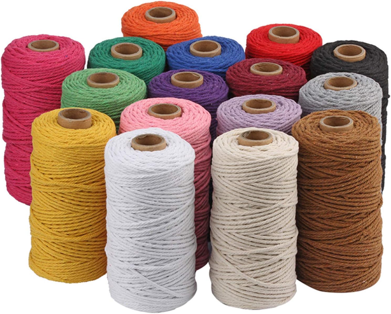 HAPYLY Macrame Cord Natual Macrame Cotton Cord DIY Craft Cord Spool Twine Rustic String Cotton Rope for Wall Hanging Plant Hangers Crafts Knitting Decorative Projects 3mm x100m (5 Color C)