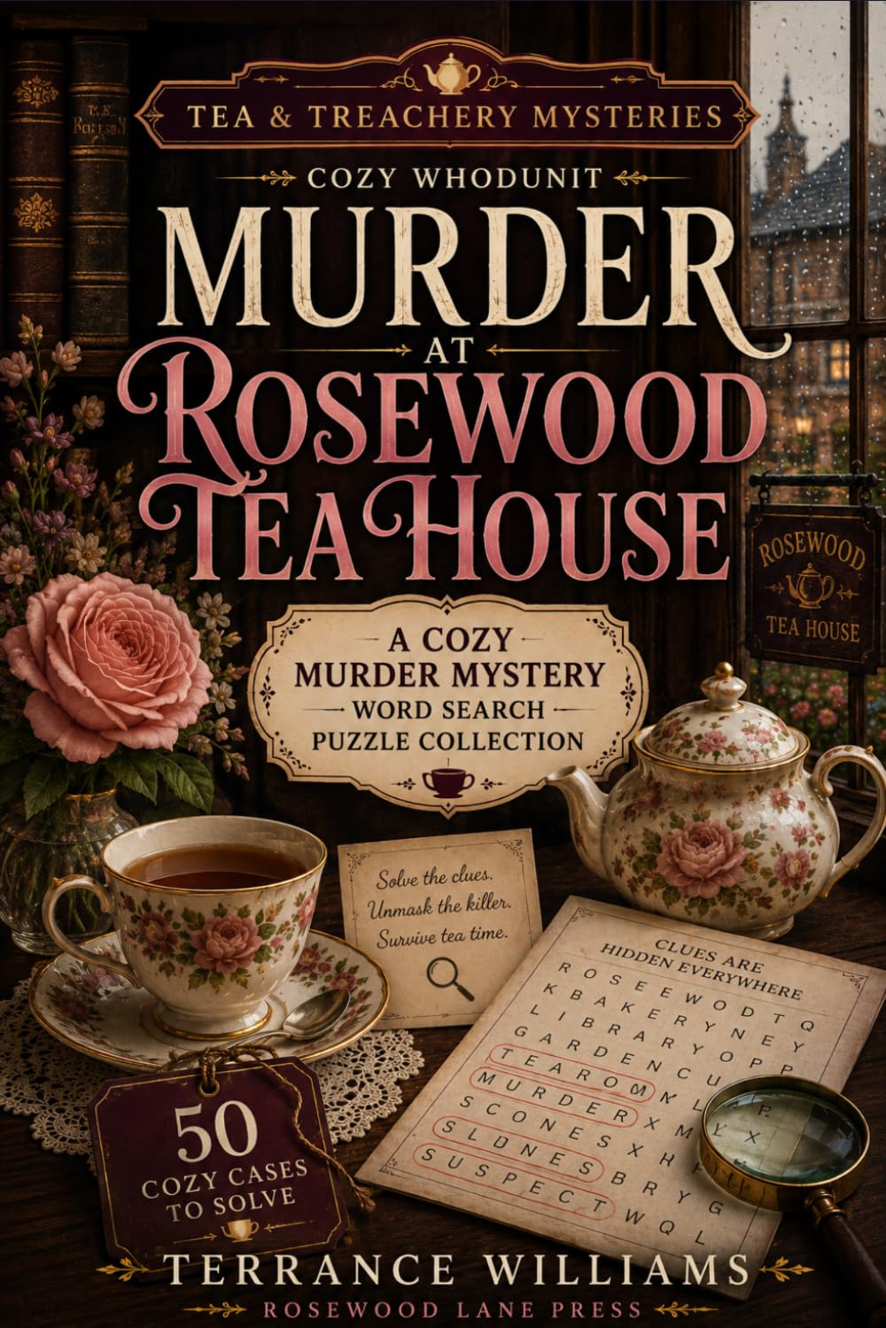 Murder at Rosewood Tea House: A Cozy Murder Mystery Word Search Puzzle Collection