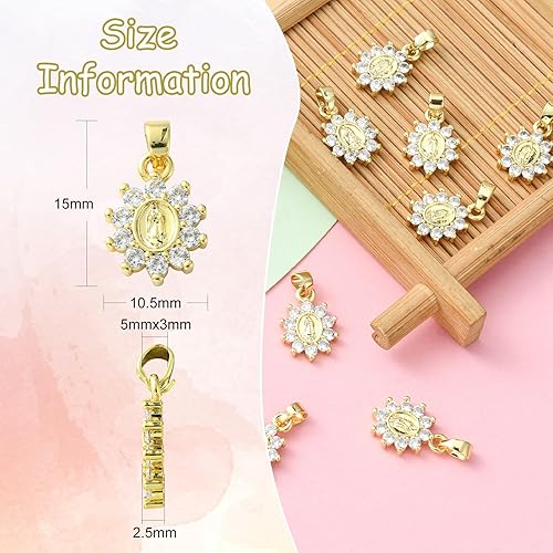 Miniatura 2 de Steisy - 10 dijes de circonita cúbica transparente de Virgen María, chapado en oro de 18 quilates, dije religioso para rosario, collar, joyería,