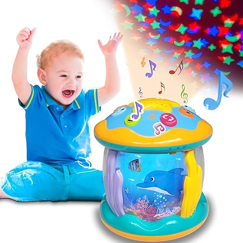 Juguetes para bebés de 1 año, juguetes musicales para bebés de 6 a 12 a 18 meses o más de 18 meses, proyector oceánico, juguetes iluminados para