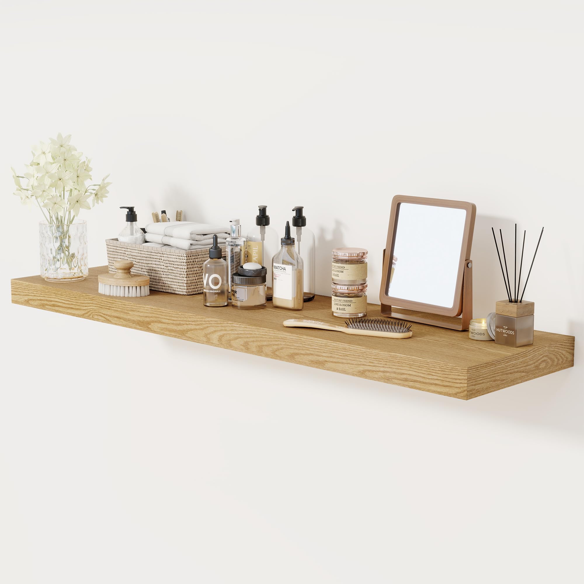 Fun Memories Floating Shelves, 29.5cm Deep Modern Wall Shelf 5cm Thick, Wall Decor Home Storage & Display for Kitchen, Living Room, Bedroom, 120cm Oak — image 1