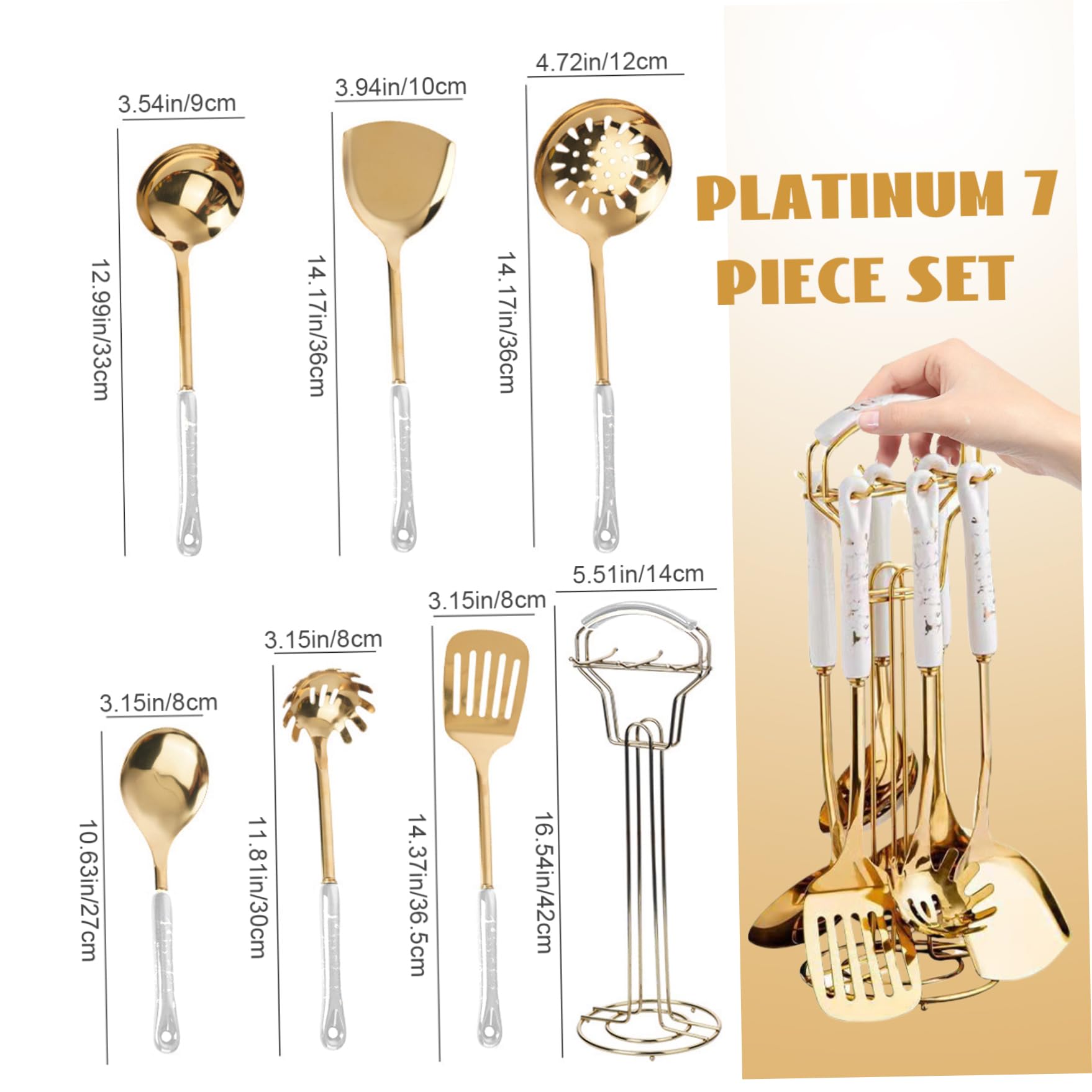 7 pezzi/set di utensili da cucina set utensili in oro in acciaio inossidabile per cucinare con supporto per la lavastoviglie per la lavastoviglie di attrezzi da cucina metallo comprendon