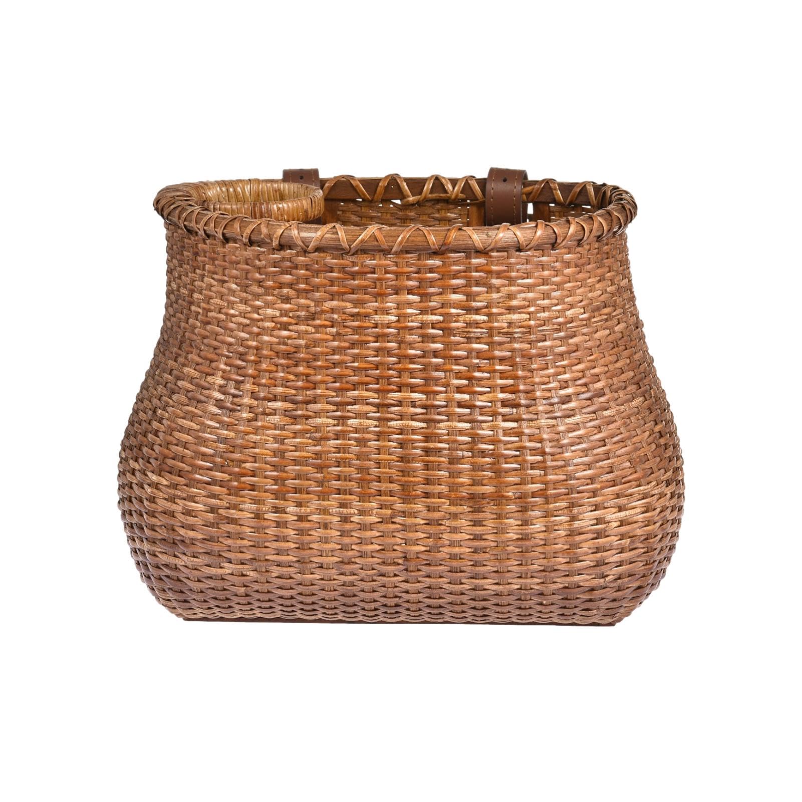Cesto anteriore per bicicletta, cesto portaoggetti tessuto a mano | 28 x 19 x 24 cm / 11,02 x 7,48 x 9,45 pollici Cinghie in pelle regolabili per campeggio all'aperto