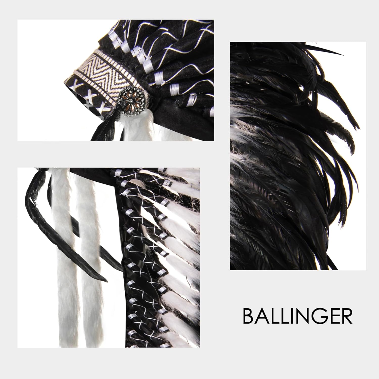 Ballinger Large Native Indian Headdress - Feather Headdress and Choker for Native Decor, Carnival, Halloween and Role Play - Image 4