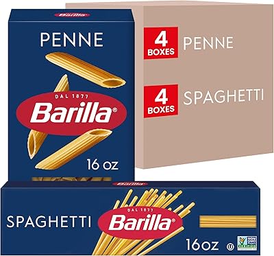 Barilla Penne Pasta & Spaghetti Pasta Variety Pack, 16 oz. Boxes (Pack of 8) - Non-GMO Pasta Made with Durum Wheat Semolin...