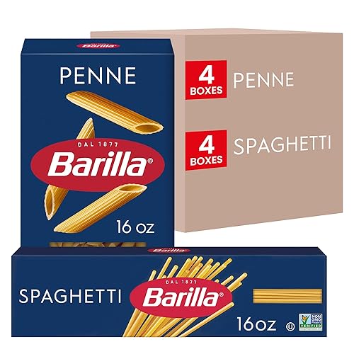 Barilla Penne - Paquete variado de pasta y espagueti, cajas de 16 onzas (paquete de 8), pasta sin OMG hecha con sémola de trigo duro, pasta