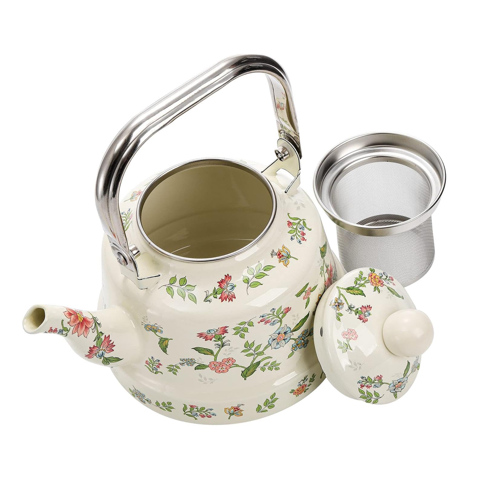 Bothyi Enamel Water Kettle Turkish Teapot Multifunctional Sturdy Floral Enamel Pot Coffee Pot for Camping Hiking Picnic Home Outdoor