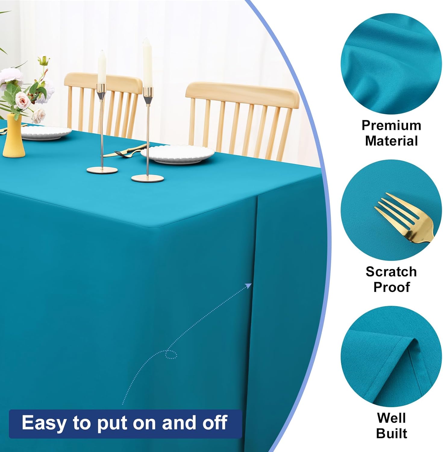 homing 2 Packs Rectangle Fitted Tablecloth, 4 Foot Washable Fabric Table Cloth, Waterproof Polyester Table Cover for Party, Trade Show, Outdoor and Indoor (Teal, 30" x 48")