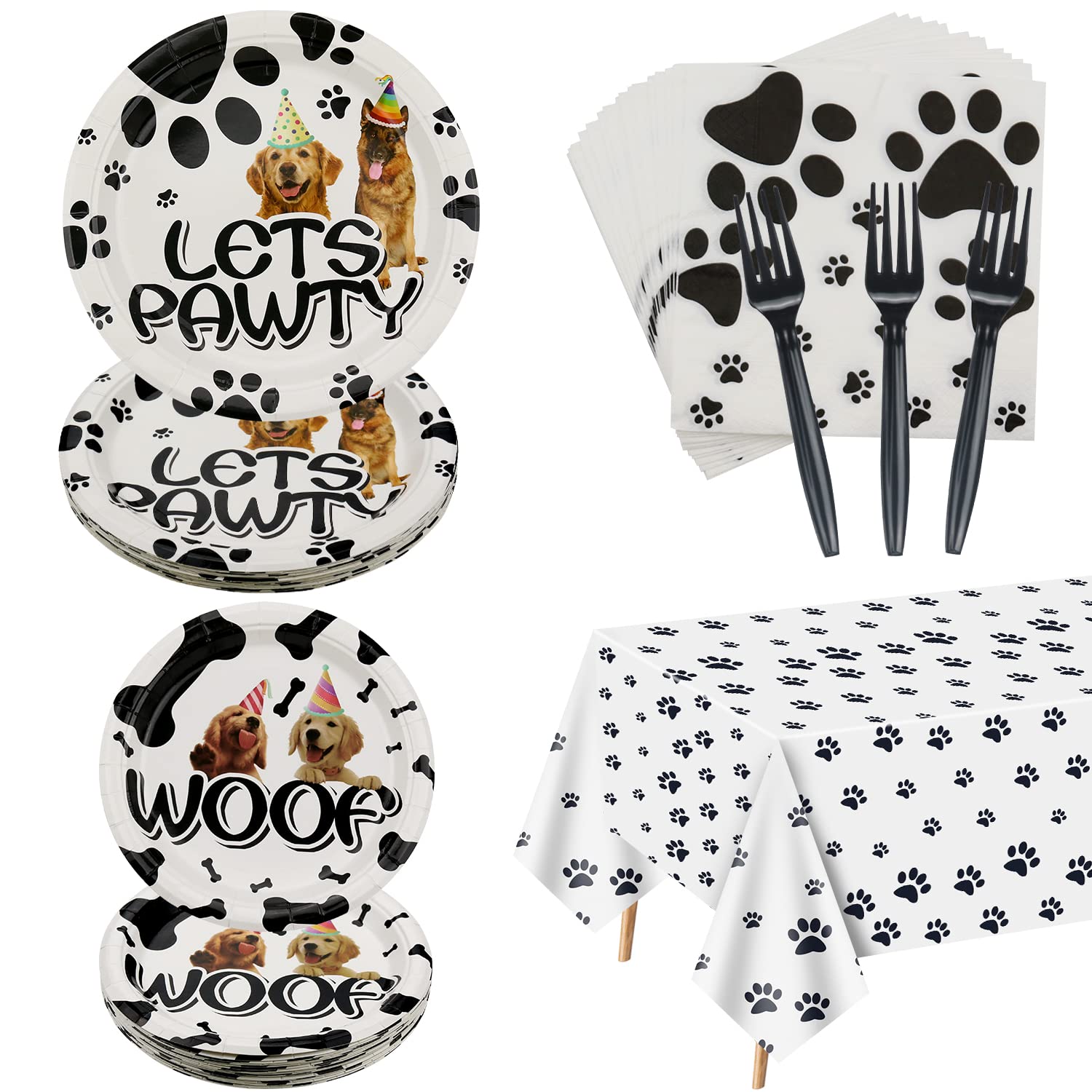PIXHOTUL 81Pcs Dog Party Supplies - Doggy Themed Tableware Party Pack for Puppy, Including Plates, Napkins, Tablecloth, Forks, Serves 20 Guests