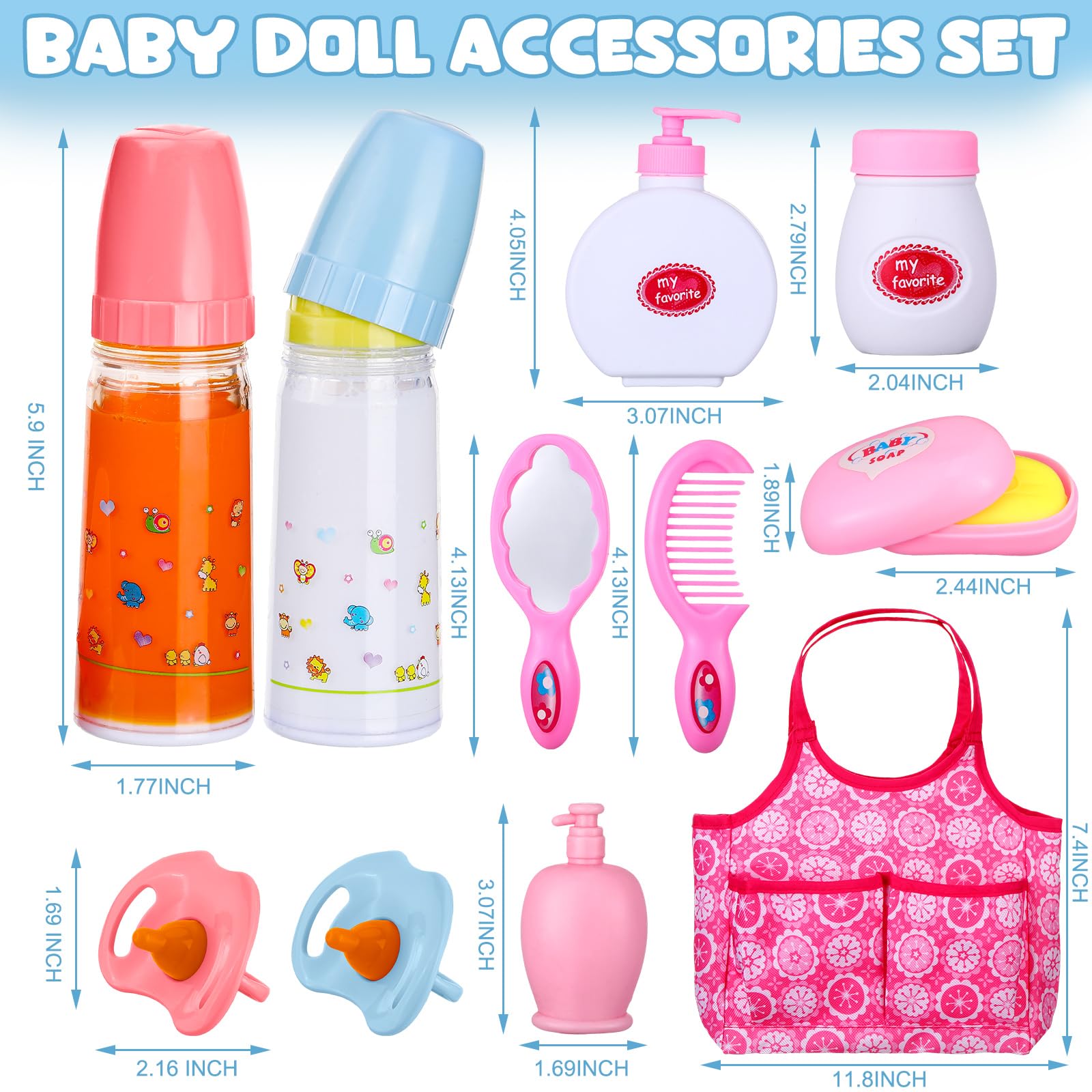 Rotatingpals 21 Pcs Baby Doll Accessories Baby Doll Diaper Bag Set with Accessories Include Diaper Disappearing Milk Bottles Pacifier Bib Feeding and Caring Set for Boys Girls Birthday Gifts