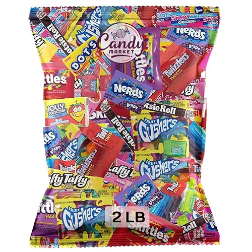 Candy Market - Mezcla de dulces surtidos a granel de tamaño divertido Gushers Twizzlers Jolly Rancher Dots Nerds Tootsie Rol Starburst y más 2 libras
