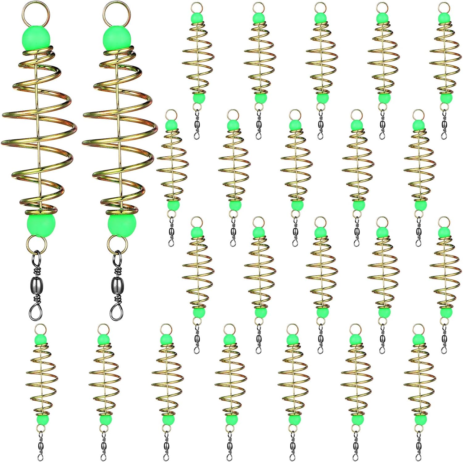 Wonderjune 50/30 Pcs Fishing Bait Trap Cage Luminous Metal Carp Fishing Feeder Basket Multisize Olive Shape Summer Fish Bait Cage Holder Rig for Freshwater Lures Basket Mullet Accessories