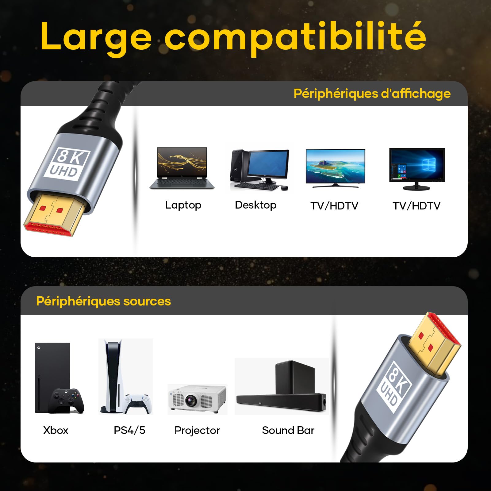 Câble HDMI 3M 2.1 10K 8K,câble HDMI ultra haute vitesse 48Gbit/s 10K 8K@60Hz 4K@120Hz 7680P,HDMI 2.1 prend en charge HDR10 eARC 3D HDCP 2.2et2.3,compatible avec PS5/4 X-Box HDTV lecteur/moniteur/PC