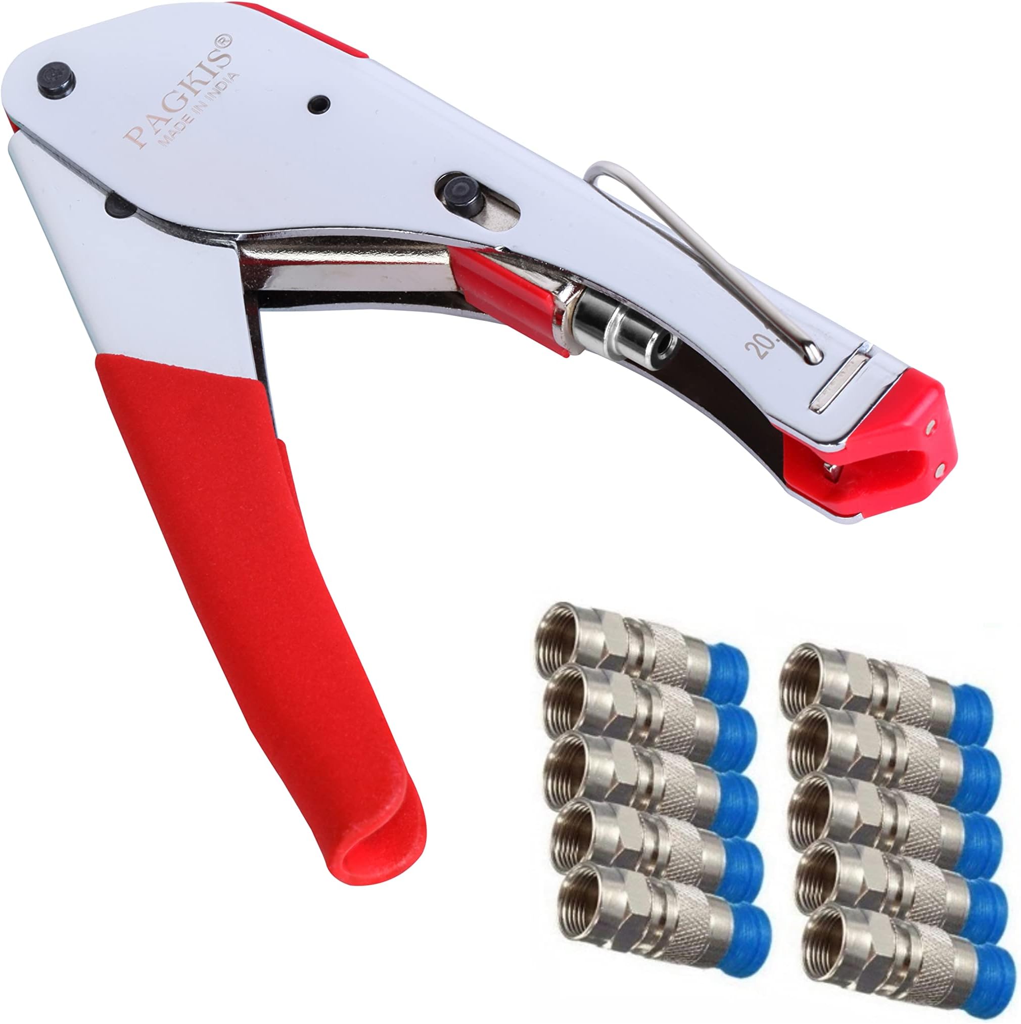 Stainless Steel Dish Cable TV Compression Crimping Tool and 10 F Connectors for RG6 Cable Crimper