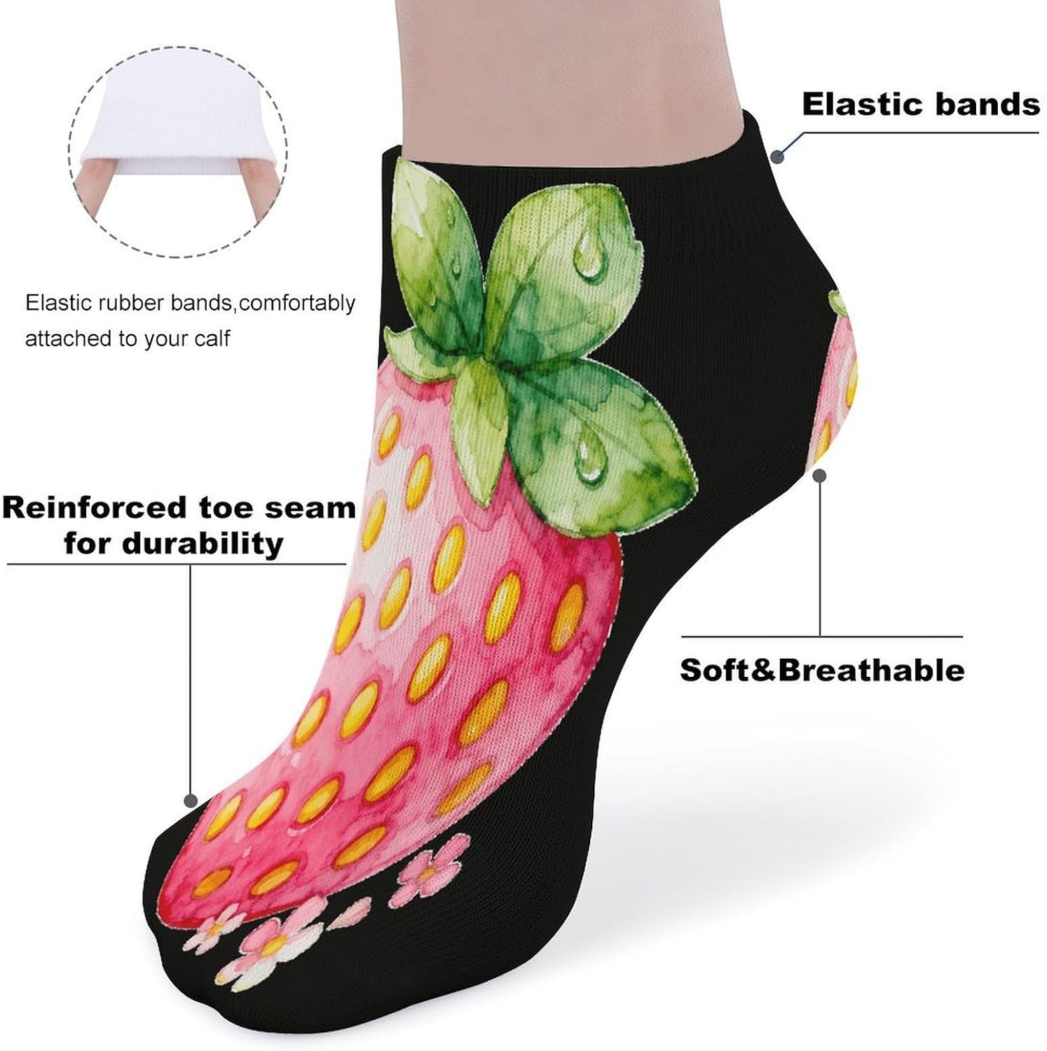 Strawberry Crew Sock for Men Women Funny Novelty Socks Athletic Ankle Socks Comfort Soft Low Cut Tab Sock 5 Pairs