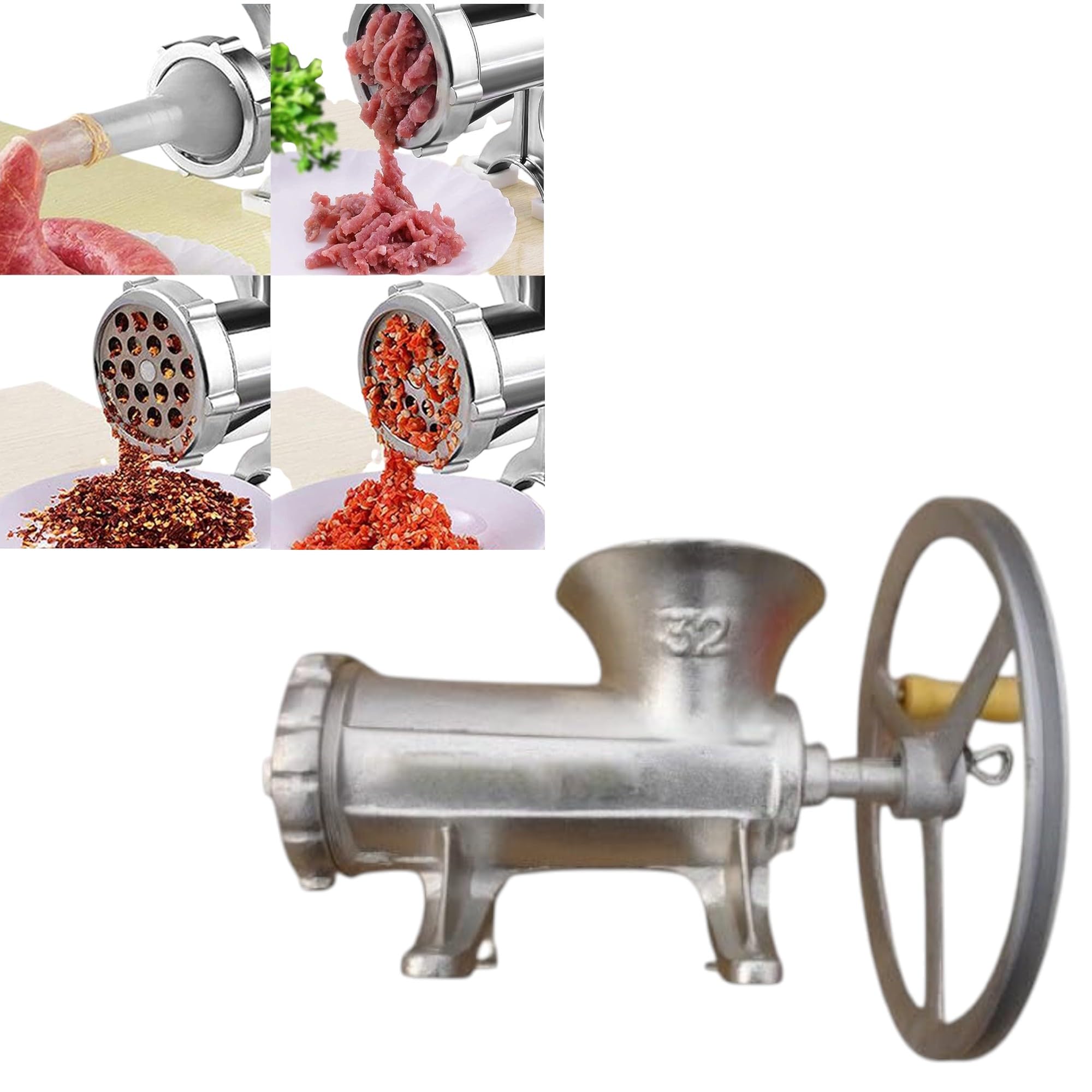 THW® Extra Heavy Duty Hand Operated Meatal Meat Manual Mincer Grinder Keema Machine 7kg Weight (32 Number) for 25 kg per Hour