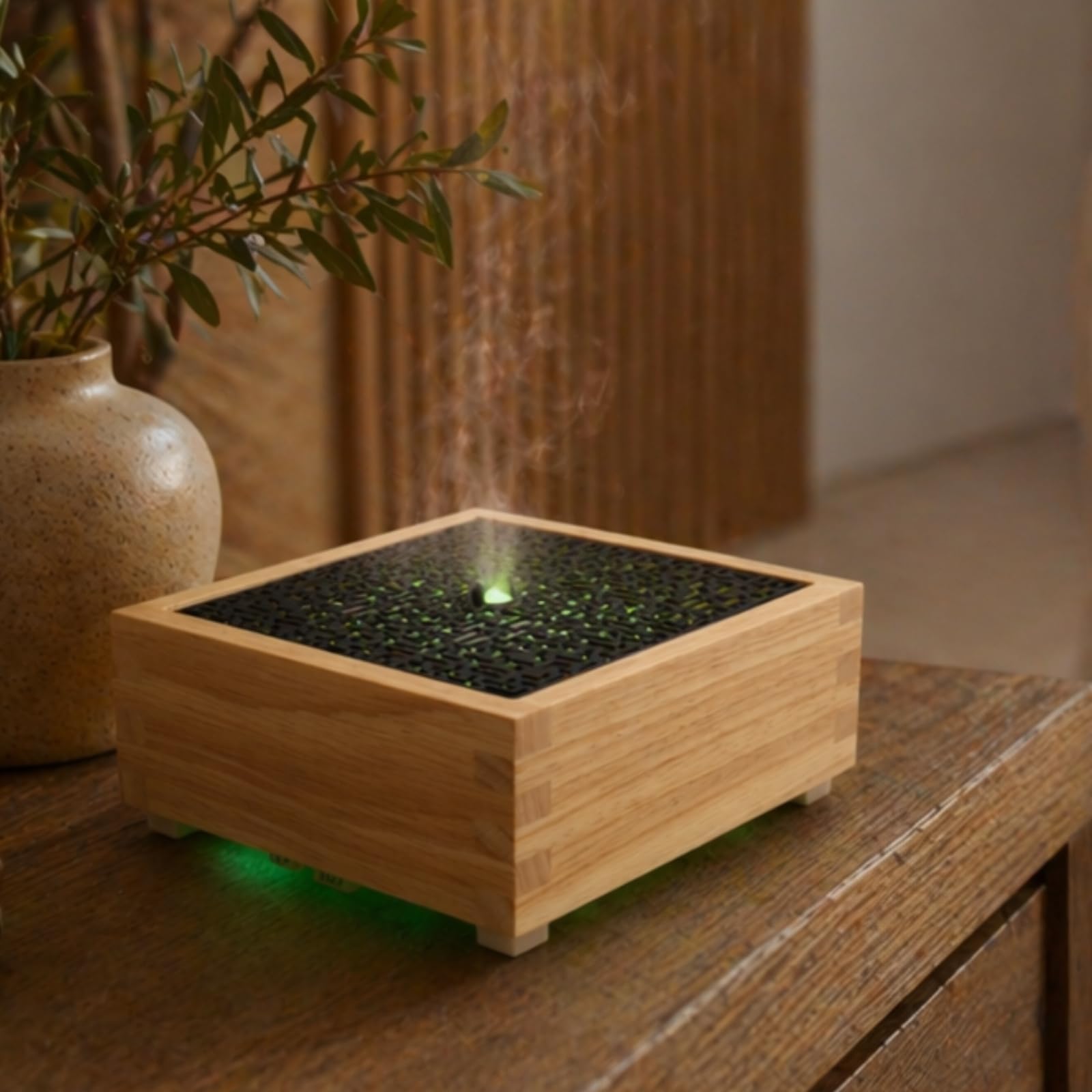 Zen'Arôme - Diffusor Kaori - Luftbefeuchter für ätherische Öle - Ultraschall-Aromatherapie-Vernebler - Elektrische Duftlampe in Naturholz-Design mit LED-Beleuchtung und automatischer Abschaltung