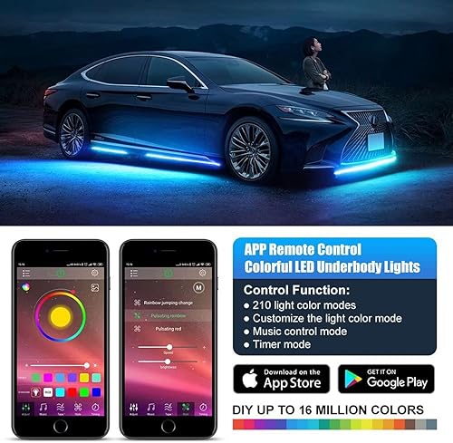 Miniatura 3 de Tira de luces LED para automóvil 2 tiras de luces flexibles de 7086 pulgadas control de aplicación 16 millones de colores kits de iluminación de