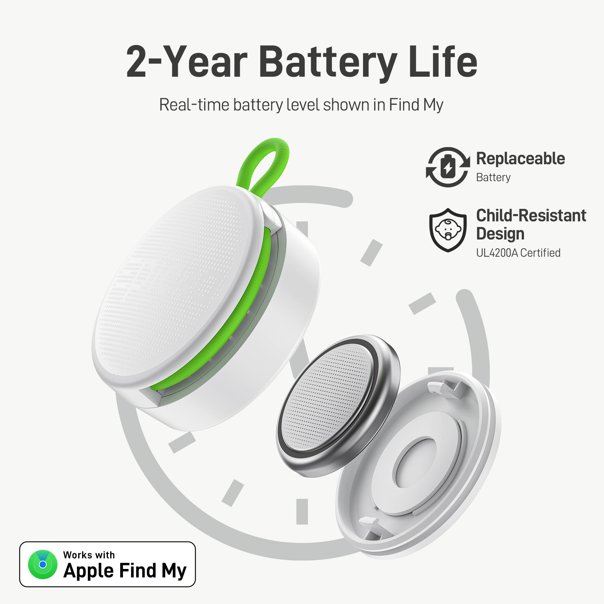 Epicka Targhette con cinturino regolabile integrato, batteria di 2 anni, compatibile con Apple Find My (solo iOS), NFC e IP67, impermeabile, Smart Tag per chiavi, bagagli, bici, animali domestici