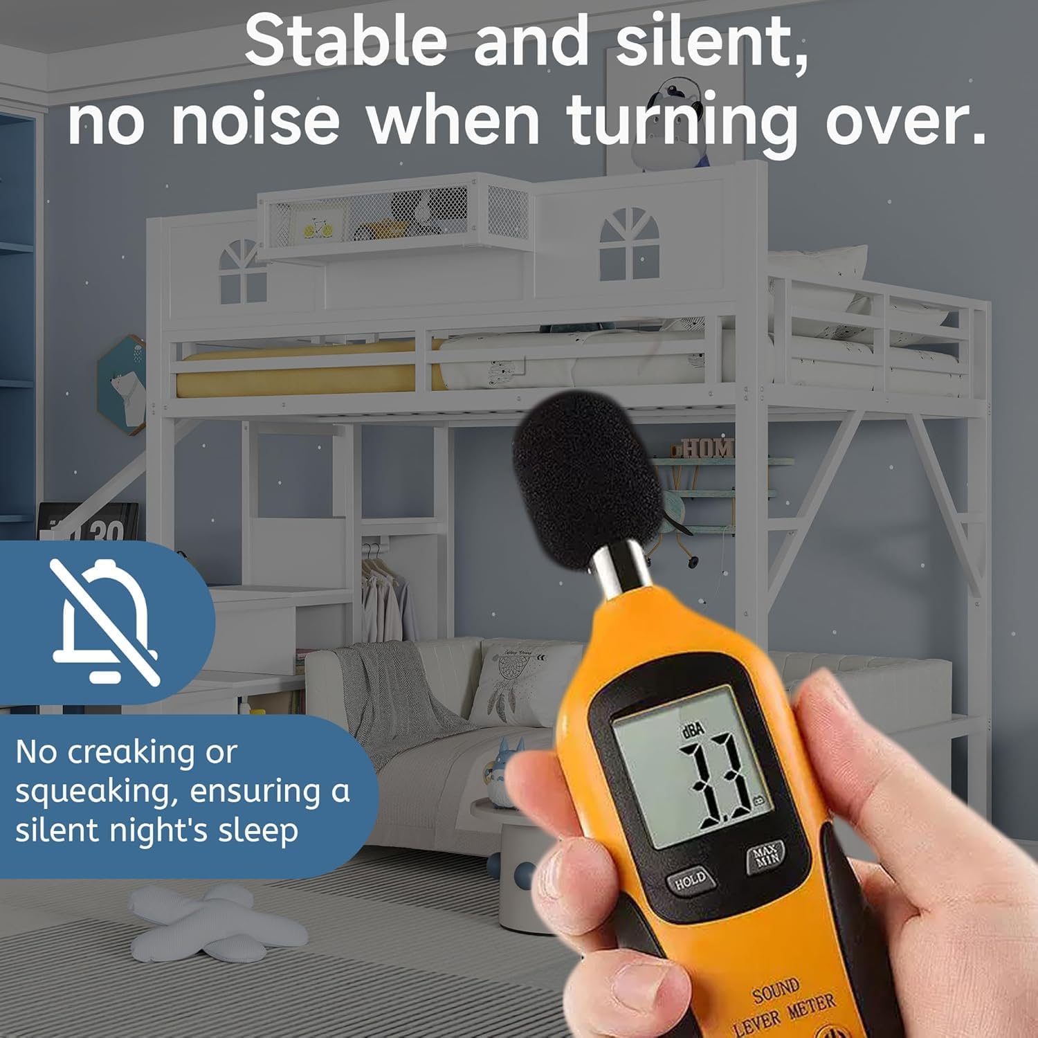 White Full Metal Loft Bed with Stairs, House-Shaped Guardrails & Built-in Wardrobe – Space-Saving Kids & Teens High Loft Bed