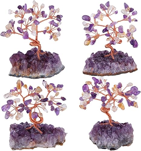 Miniatura 5 de mookaitedecor Árbol de cristal de citrino y amatista, base de cristales de racimo de amatista, árbol de dinero bonsái para riqueza y suerte
