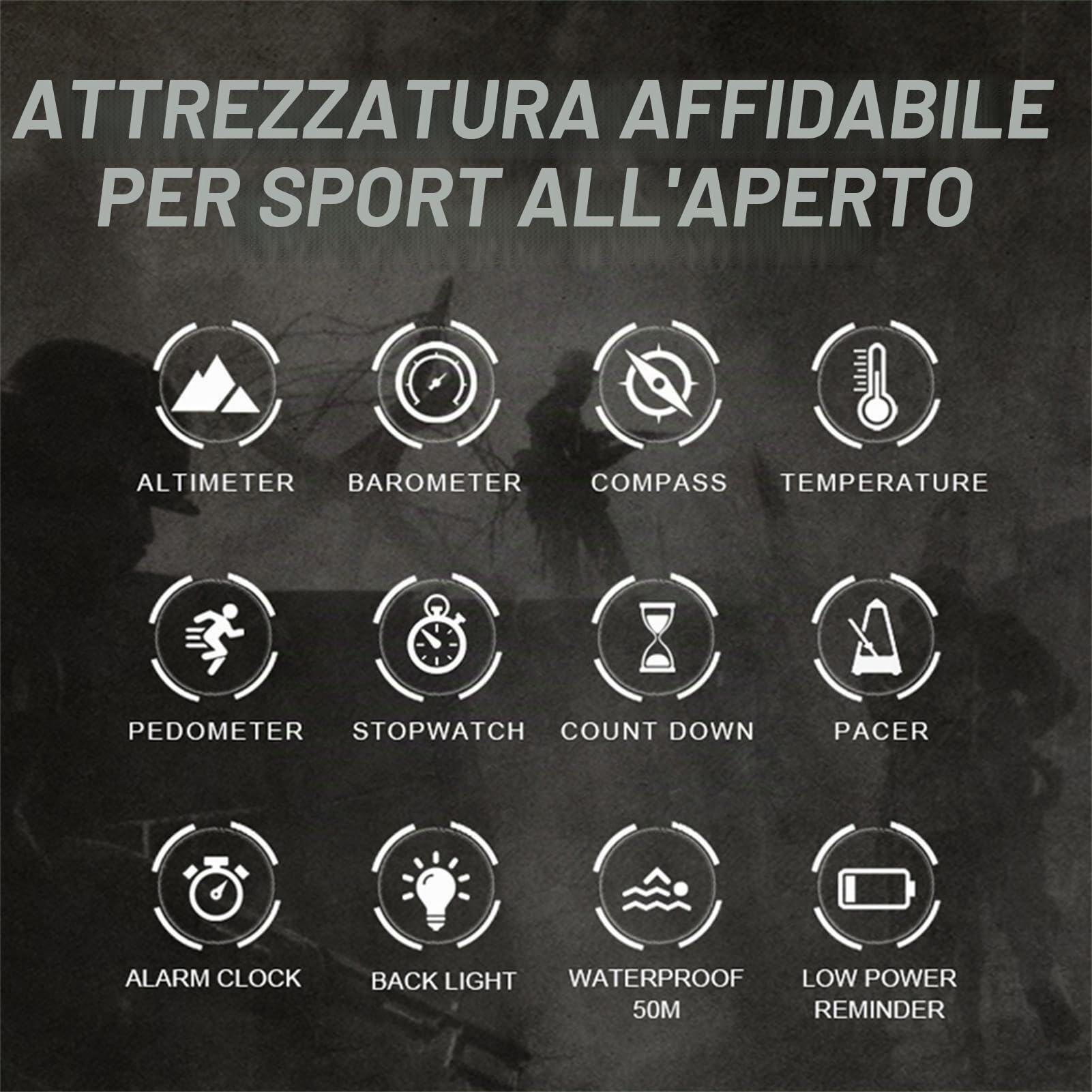 Orologio da Corsa per Uomo, Altimetro Digitale Multifunzionale, Barometro, Bussola, Acciaio Inossidabile
